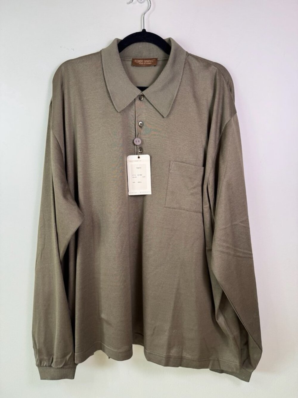 NWT Robert Barakett 1/4 Button Cotton Polo Shirt XXXL Green Long Sleeve G7255